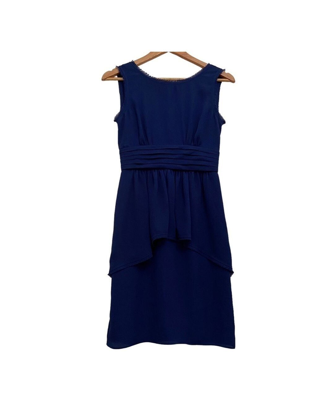 Bcbgmaxazria Rhea peplum dress blue depth raw hem fit& flare size 0